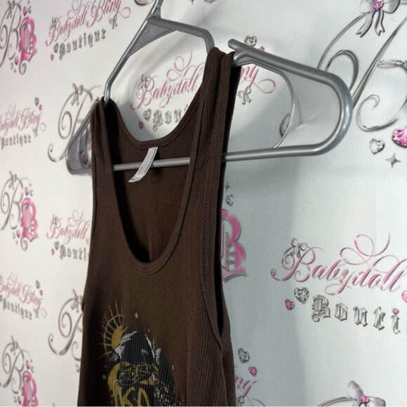American apparel Rockaganza tank top brown graphic front stars pattern ribbed - Picture 5 of 10